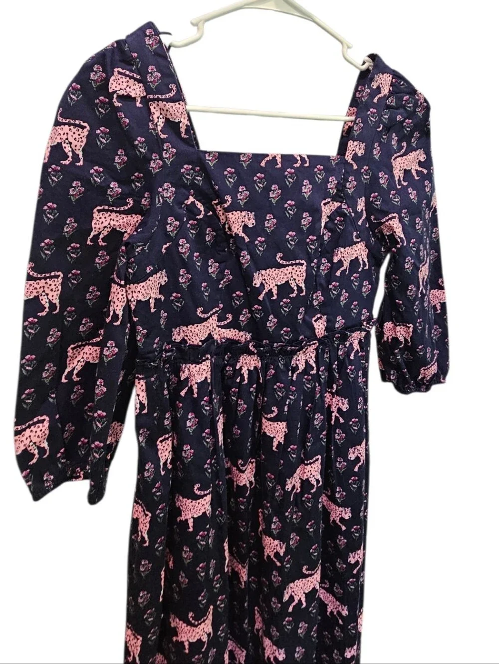 Crown & Ivy Cotton Navy Dress with Pink Leopard Print NEW